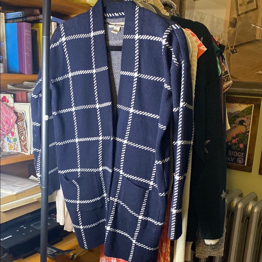 Bass Navy and White Checkered Cardigan